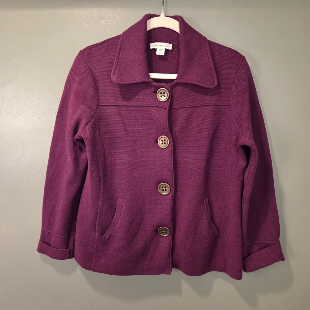 Coldwater Creek Women's 100% Cotton Knit Button Up Sweater Jacket Size‎ M Purple
